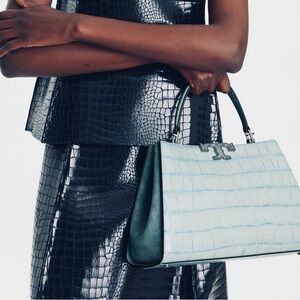 Tory Burch Eleanor Croc-Embossed Satchel